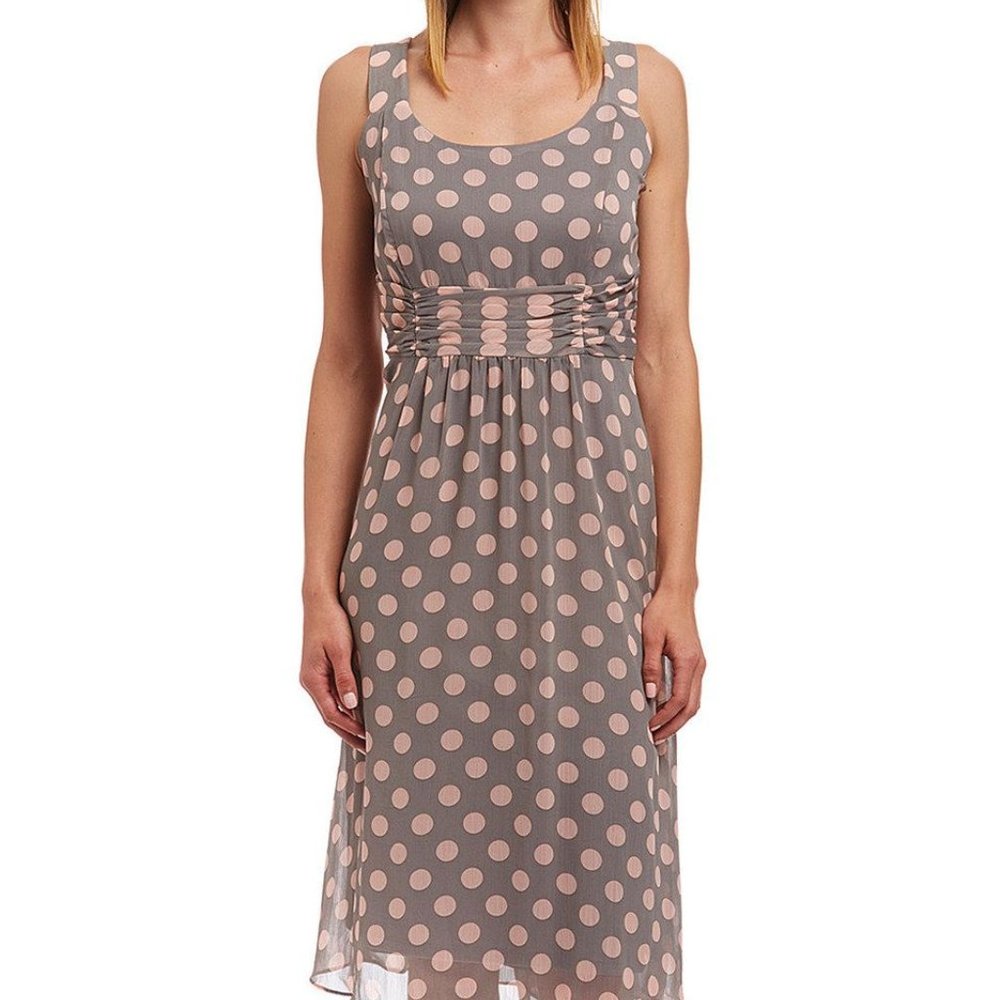 Dana Kay-Gray Pink Polka Dot Ruched Waist Dress